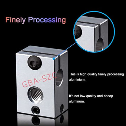 2PCS V6 Heater Block:Aluminum Heating Block with Silicone Sock, Compatible with V6 Hotend, V6 Heatbreak, PT100 Sensor/Cartridge Sensor, Prusa i3 MK3/MK3S - color: Heatblock-V6 2PCS