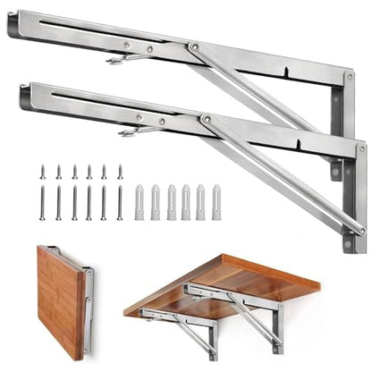 Storystore Folding Shelf Brackets - 20 Inch Heavy Duty Stainless Steel Collapsible Shelf Bracket for Bench Table, Space Saving DIY Bracket, Max Load: 550lb - size: 20 Inch