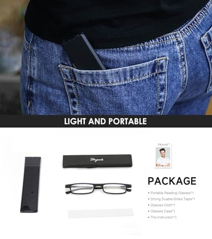 SKYOAK Ultra thin Lightweight Folding Reading Glasses Women Men TR90 Blue Light Blocking Anti UV/Eyestrain Foldable Compact Computer Readers Portable Unique Stretchable Slim Flat Case Red +2.0 - color: Red