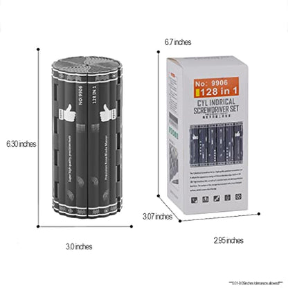 Precision Screwdriver Set Cylinder Organizing Case 128pcs in 1 Case S2 Alloy Steel HRC 56 Hardness Bits Space-saving Roll-up Case Professional Toolset Magnetizing Bit Heads for most sizes (9906) - size: 9906