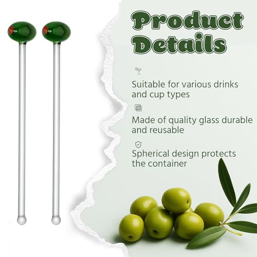 Qinyoung 12 Pcs Glass Martini Drink Stirrers 7 Inch Olive Swizzle Sticks for Cocktails Coffee Reusable Olive Beverage Stir Sticks for Birthday Party Coffee Bar Kitchen Bar Weddings - style: Martini Olive