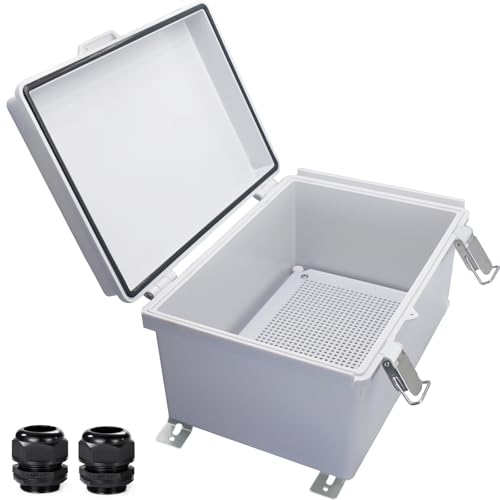 Waterproof Outdoor Electrical Box Junction Box Weatherproof IP67 ABS Plastic Enclosure Switch Router Project Box with Mounting Plate with Wall Bracket 2 Cable Glands Grey 11.1" x 7.48" x 5.5" - color: Grey, size: 11.1" x 7.48" x 5.5" 1pc