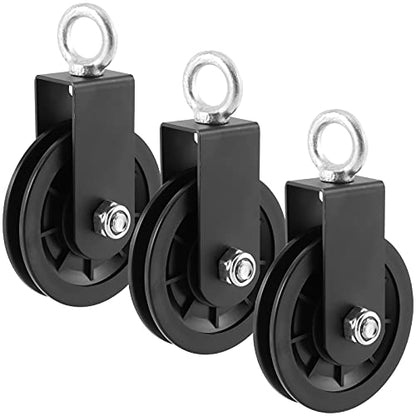 3 Pack 3.54 in/90 mm Pulley System Cable Pulley Silent Bearing Traction Wheel, Heavy Duty Nylon Gym Cable Pulley with U-Shaped Fixed Bracket, 360 Degree Rotation Traction Wheel