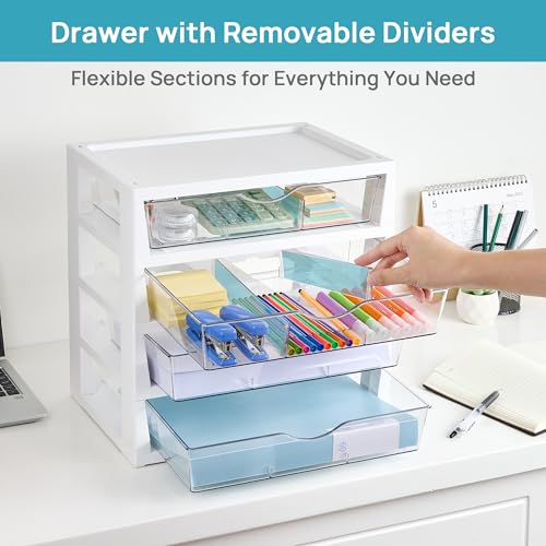 Vtopmart Clear Desktop Organizer, 4-Tier Drawer Storage with Dividers