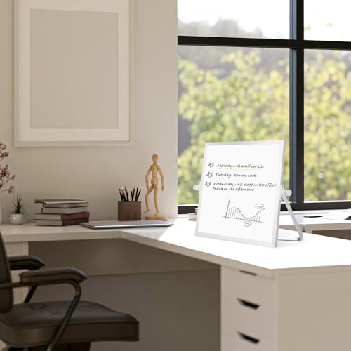 Double-Sided Magnetic White Board with Stand, 10" x 10" - color: White, size: 10"W x 10"H