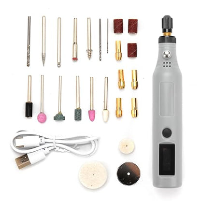Miniature Electric Engraving Pen, Cordless Rotary Tool, Low Noise 60dB, Wood Carving and Cutting, Spindle Lock Chuck (3DXSP HUISE) - color: Gray