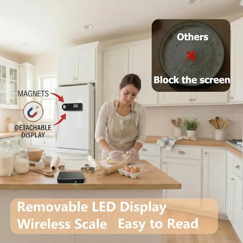 11lb/5kg Digital Kitchen Food Gram Scale with Pull Out Display, 0.1g/0.001oz Precision Wireless Bakery Scale, LED Backlight, 5 Units, USB Rechargeable, Stainless Steel Platform