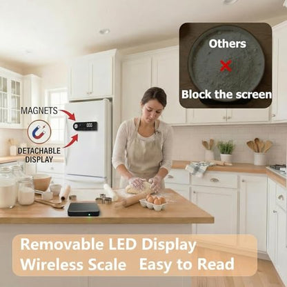 11lb/5kg Digital Kitchen Food Gram Scale with Pull Out Display, 0.1g/0.001oz Precision Wireless Bakery Scale, LED Backlight, 5 Units, USB Rechargeable, Stainless Steel Platform