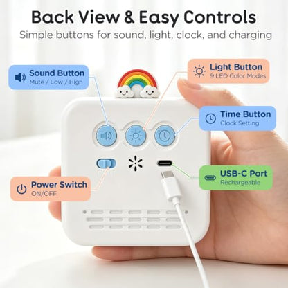 Digital Visual Timer for Kids, Rechargeable 99-Minute Countdown with 12-Star Rainbow LED Display, 9 Color Modes, Silent Mode & Pause, Timer for Classroom, Home & Kitchen - color: White