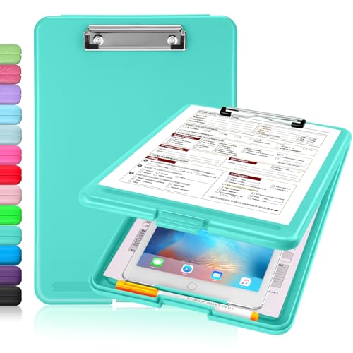 Sooez Clipboard with Storage, Plastic Nursing Clip Boards 8.5x11 - color: A-turquoise