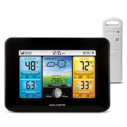 AcuRite Wireless Home Weather Station with Color Display, Indoor Outdoor Thermometer and Temperature Sensor (02077M) - color: Black, size: Black - Full Color Display