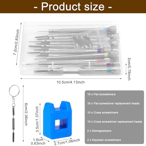 26 Pcs Precision Watch Screwdriver Set, 0.6-2.0mm Jewelers Screwdriver Kit with 26 Replacement Blades (Flathead & Phillips) and Magnetizer for Watch Repair, Eyeglasses, Jewelry, Electronics