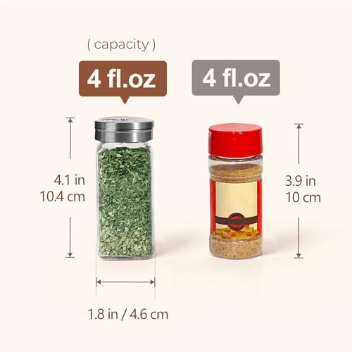 ComSaf Glass Spice Jars with Shaker Lids 4 oz 6 Pack Square - size: 4 fl oz x 6 - Shaker Lids