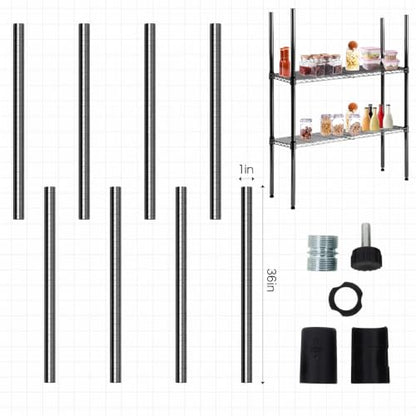 Thyle 4 Pack 36'' Wire Shelving Posts with 50 Clip, Chrome Steel, Black - color: Black, size: 36"