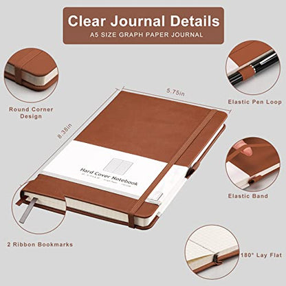 AHGXG Graph Paper Notebook, 384 Pages, 120GSM, A5 (5.7'' × 8.3'') - color: Black Brown, size: A5
