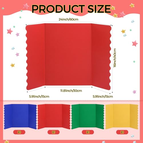 Mooliwe 24" X 16" 4 Pack Scalloped Trifold Poster Board, Rainbow - color: Rainbow, size: 24" X 16"