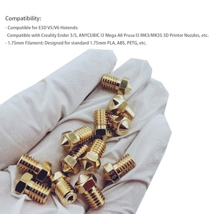 16Pcs V6 Brass Nozzles 0.6mm Compatible with E3D V5 V6 Hotend, Prusa i3 MK3 MK3S, ANYCUBIC I3 Mega, Anet A8, M6 Thread 3D Printer Nozzle for 1.75mm Filament, - style: 16Pcs V6 Nozzles 0.6mm