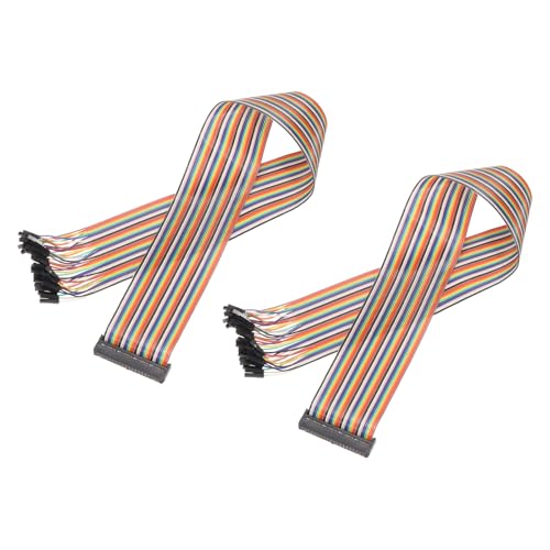 MECCANIXITY 2 Pcs IDC Rainbow Wire Flat Ribbon Cable FC-Female to 40P 19.6 Inch Length 2.54mm Pitch Breadboard Jumper Wires for Electronic Projects - size: 19.6 Inch, style: 40 Pin