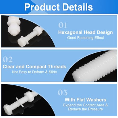 uxcell 300 Pcs/100 Sets Nylon Hex Bolts, M3 x 5mm Plastic Full Threaded Hex Head Screws Bolts and Nuts with Flat Washers for Machinery Electronics Industrial Accessories, White - size: M3 x 5mm