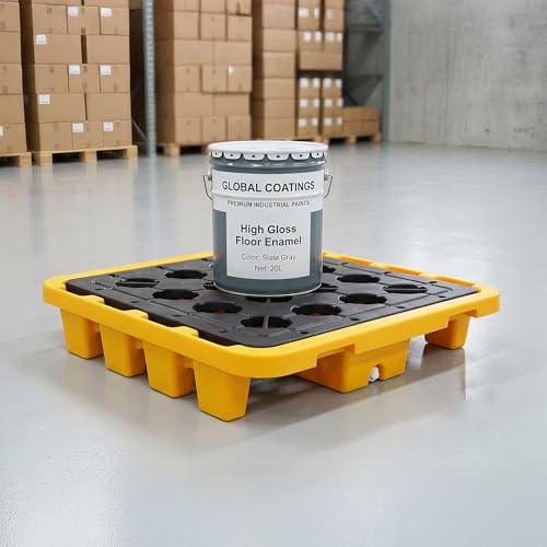 1 Drum Spill Containment Pallet with Grating, 10.5-Gallon Sump - size: 26.4x26.4x6.1in