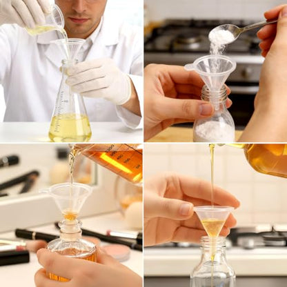60 Pcs Mini Clear Plastic Funnel, Little Small Funnel Set Kit for Lab Bottles Essential Oils Perfumes Powder Spices Sand Art Capsule Kitchen - color: Clear-60pcs