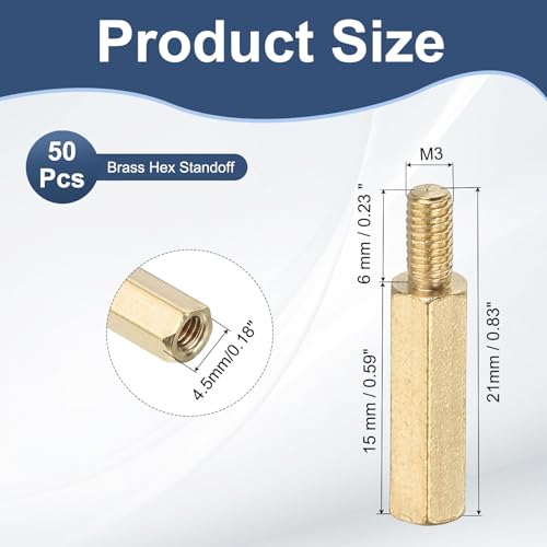 PATIKIL 50 Pcs Male to Female Thread Spacer Screws M3 x 15mm + 6mm Brass Hex Standoff PCB Motherboard Spacer Screw Nut for Drone Quadcopter Computer Electronic Projects Circuit Board - size: M3 x 15mm + 6mm