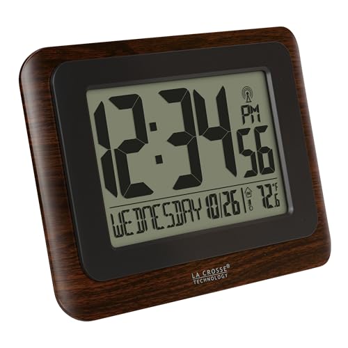 La Crosse Technology 513-17907-INT Digital Atomic Clock with Temperature - Walnut/Black - color: Walnut, size: Large