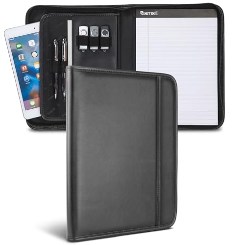 Samsill Professional Padfolio, Faux Leather Junior Portfolio with Zipper, 10.1 Inch Tablet Sleeve, with 7 x 10 Inch Notepad, Black - size: Junior - 7 x 10 inches, style: Zipper Padfolio