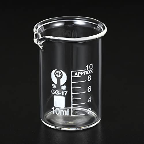 PATIKIL 10ml Low Form Glass Beaker, 3.3 Borosilicate Glass Graduated Printed Scale Measuring Cups with Spout for Kitchen Lab Liquids Transit Boiling - size: 10ml