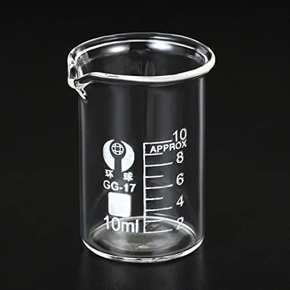 PATIKIL 10ml Low Form Glass Beaker, 3.3 Borosilicate Glass Graduated Printed Scale Measuring Cups with Spout for Kitchen Lab Liquids Transit Boiling - size: 10ml