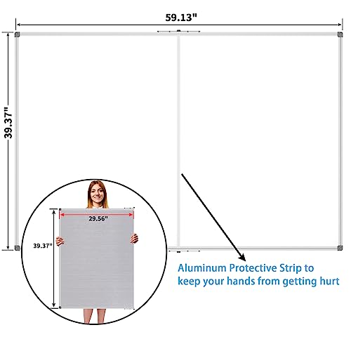 JILoffice Large Foldable White Board 60x40 Inches, Dry Erase Magnetic White Board, Silver Aluminum Frame with 2 Detachable Marker Tray Wall Mounted Board for Office Home and School - size: 60"W x 40"H