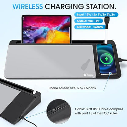 Varhomax Glass Desk Whiteboard with Wireless Charger - color: Wireless Charger-black & Gray
