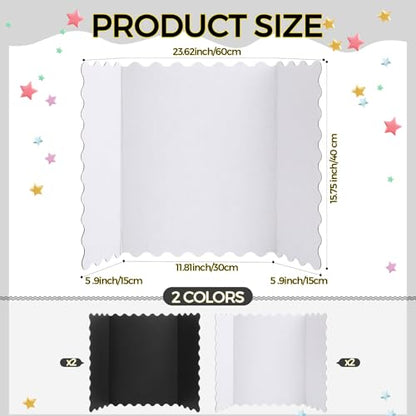 Mooliwe 4 Pack 24" x 16" Trifold Poster Board Scalloped, Black White - color: Black White, size: 24" X 16"