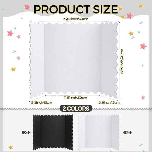 Mooliwe 4 Pack 24" x 16" Trifold Poster Board Scalloped, Black White - color: Black White, size: 24" X 16"