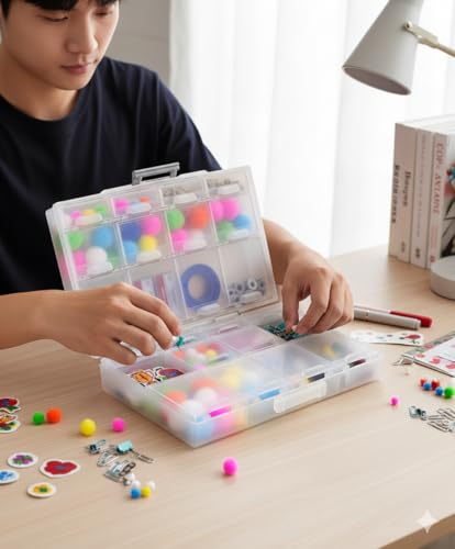 AideTek half transparent BOX-ALL-24 small parts beads stationery jewelry box organizer for sorted parts 3 sizes 24 compartments with lid - style: BOXALL24