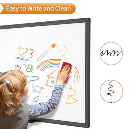 VIZ-PRO Magnetic Dry Erase Board, 72 x 40 Inches, Black Aluminium Frame - size: 72"W x 40"H