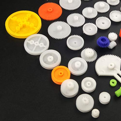 EUDAX 82 pcs Plastic Gear Package Kit - DIY Gear Assortment Accessories Set for Toy Motor Car Robot Various Axle Belt Bushings - size: Small