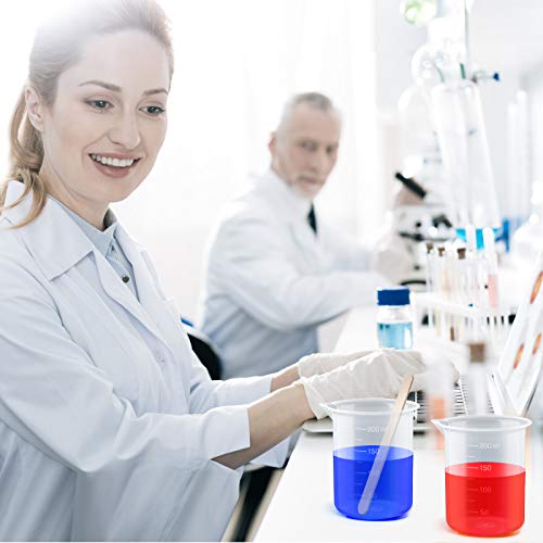 Coopay 12 Pack 200ml/6.8oz Plastic Beakers Epoxy Mixing Cups, Plastic Graduated Cups Clear Multipurpose Measuring Cups with 50 Pack Wooden Stirring Sticks for Resin, Epoxy, Stain, Mixing Paint - size: 200ml