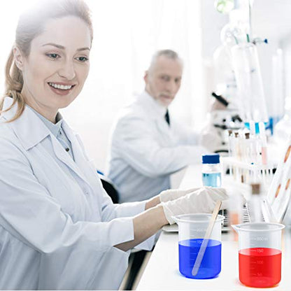 Coopay 12 Pack 200ml/6.8oz Plastic Beakers Epoxy Mixing Cups, Plastic Graduated Cups Clear Multipurpose Measuring Cups with 50 Pack Wooden Stirring Sticks for Resin, Epoxy, Stain, Mixing Paint - size: 200ml