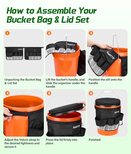 PAHTTO 5 Gallon Bucket Seat,Tool Organizer Bag & Bucket Seat Lid