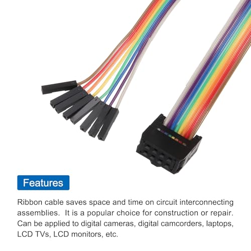 MECCANIXITY 2 Pcs IDC Rainbow Wire Flat Ribbon Cable FC-Female to 8P 19.6 Inch Length 2.54mm Pitch Breadboard Jumper Wires for Electronic Projects - size: 19.6 Inch, style: 8 Pin