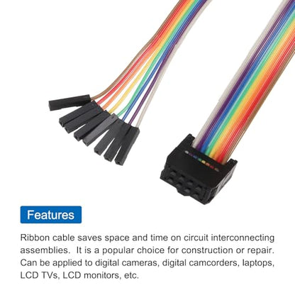 MECCANIXITY 2 Pcs IDC Rainbow Wire Flat Ribbon Cable FC-Female to 8P 19.6 Inch Length 2.54mm Pitch Breadboard Jumper Wires for Electronic Projects - size: 19.6 Inch, style: 8 Pin