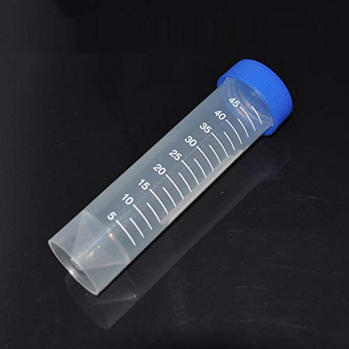 lasenersm 10 Pieces 50ml Plastic Centrifuge Tubes Clear Plastic Graduated Vial Tube with Blue Screw Caps Storage Container Test Tubes Conical Bottom Standing Vial for Cold Storage