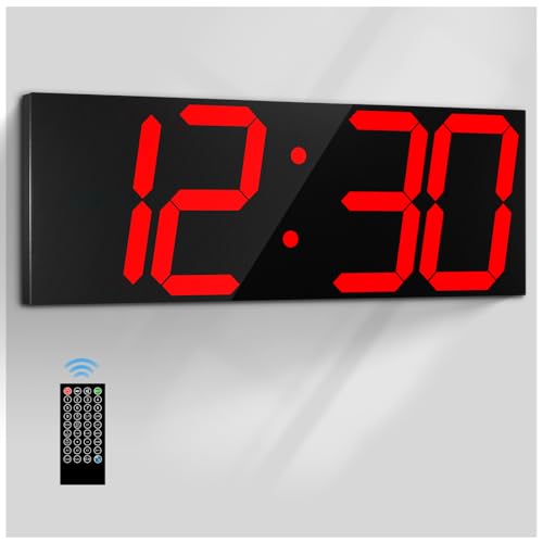 CHKOSDA 18.7‘’Large Digital Wall Clock,LED Digital Clock with Big Number,Multi-Function Remote Controlled Wall Clock with Timer, Alarm and Calendar Display(Red) - color: Red
