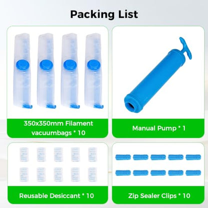 Creality 3D Printer Filament Storage 10 Storage Bags with Hand Pump, 15.75x15.75 inch, Premium Cleaning Drying Sealed, 3D Filament Dryer for 1kg 3D Printer Filament - color: 10 Vacuum Bags With Hand Pump