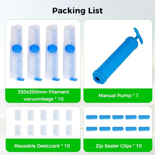 Creality 3D Printer Filament Storage 10 Storage Bags with Hand Pump, 15.75x15.75 inch, Premium Cleaning Drying Sealed, 3D Filament Dryer for 1kg 3D Printer Filament - color: 10 Vacuum Bags With Hand Pump
