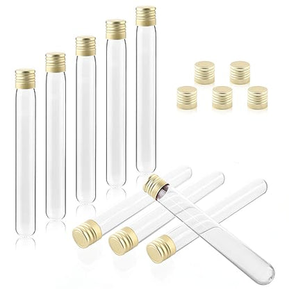 25ml Glass Test Tubes with Aluminium Caps, Round Bottom, Thickness 0.8-1.0, 18x145mm, Pack of 50, Used for Bath Salts, Party Decoration, Scientific Experiments, IN-TTG01 - style: 50 PCS of 25ml,with brush& caps