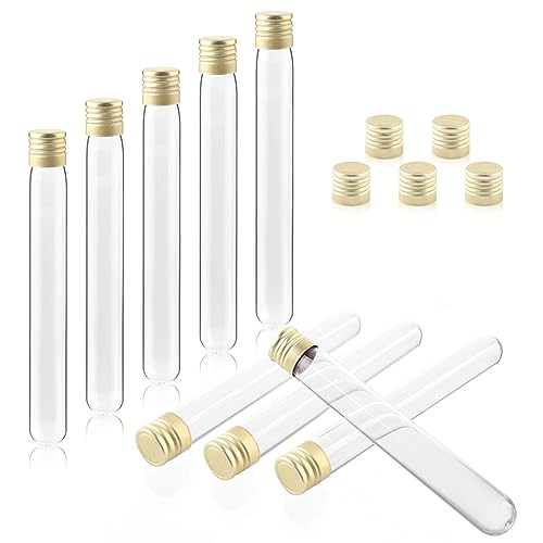 25ml Glass Test Tubes with Aluminium Caps, Round Bottom, Thickness 0.8-1.0, 18x145mm, Pack of 50, Used for Bath Salts, Party Decoration, Scientific Experiments, IN-TTG01 - style: 50 PCS of 25ml,with brush& caps