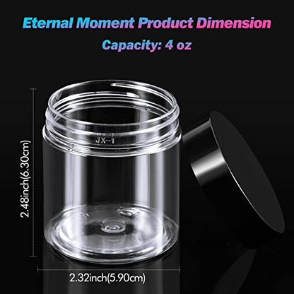 Eternal Moment 36 Pack 4 OZ Plastic Jars Clear Cosmetic Container with Lids - color: Black Lid, size: 4 Ounce