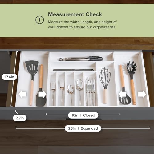 KitchenEdge Silverware & Utensil Organizer | White Bamboo, 16-28 In - color: White Bamboo, size: From 16" to 28" Wide